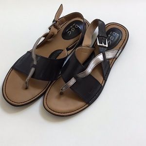 b.o.c. Charcoal and metallic silver sandals